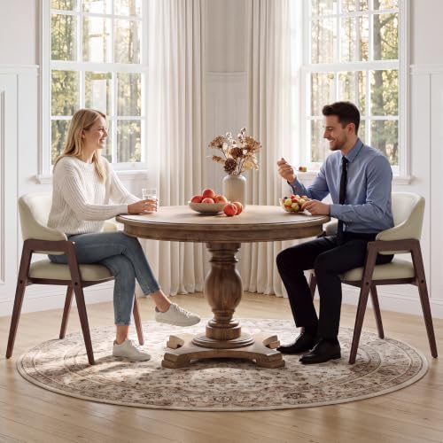 MALOL Wooden Dining Chairs Set of 6, Faux Leather, Curved Open Back, Khaki - color: Khaki, size: Set of 6