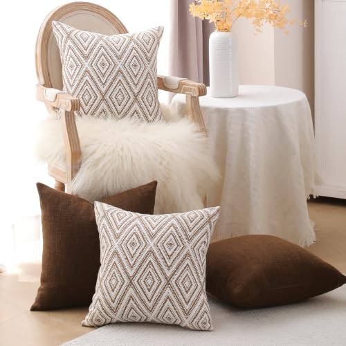 HPUK Throw Pillow Covers 20x20, Set of 4, Chocolate Couch Pillow Covers | Polyester fabric, patterned and solid designs, hidden zippers, machine washable, for sofas and beds, inserts not included - color: Chocolate, size: 20" x 20" (Pack of 4)