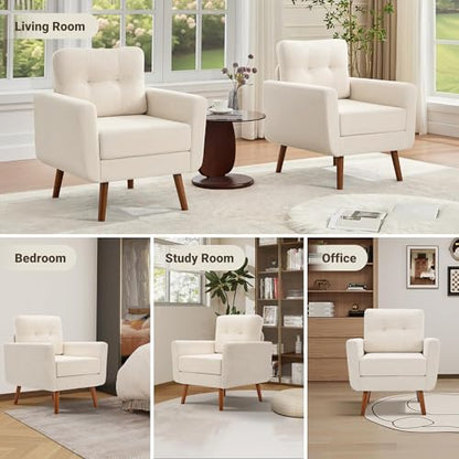Tbfit Linen Fabric Single Sofa, Accent Chair, Mid Century Modern Armchair for Living Room, Bedroom Button Tufted Upholstered Comfy Reading Sofas, Beige - color: Beige, size: Single