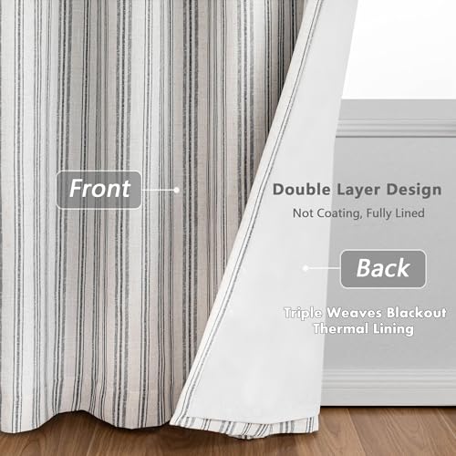 MYSKY HOME Striped Curtains 100% Blackout 63 Inches Long Black Stripe Farmhouse Rustic Linen Blended Double Layer Curtains for Bedroom Patterned Drapes, Grommet, 2 Panels, 52" Wide - color: B-black/Blackout, size: 52"W x 63"L (Pack of 2)