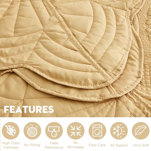 DaisyHuang Bedspread - Full Size Bedding Cover - Modern & Contemporary Coverlet Set, Real Stitching, Reversible, Lightweight, 5 Piece, Honey Gold - color: Honey Gold, size: Full(96"x110")