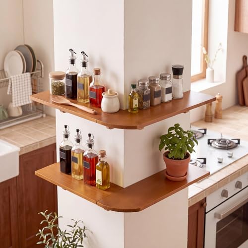 Pinkunn 2 Set Wood Floating Corner Shelves L-Shaped Wrap Around Wall Mounted Display Racks, Large Rustic Storage Bookshelf for Living Room, Bedroom & Kitchen, Easy Assembly