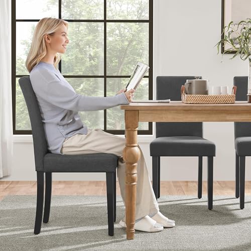 Yaheetech Dining Chairs Set of 2 Upholstered Kitchen Chair Fabric Dark Gray | Fabric High Back Sillas De Comedor, Solid Wood Legs, Adjustable Footpads, Modern Armless Parson Chairs for Dining Room - color: Fabric- Dark Gray, size: Set of 2