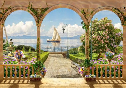 Jdayda Garden Wallpaper Seascape Sailboat | 170"x120" Not Self-Adhesive Wall Mural for Bedroom Living Room - color: MURAL-0042, size: 170" x 120"