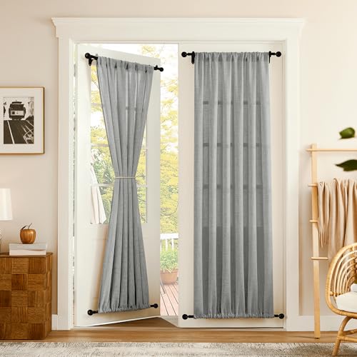 Tollpiz Linen Door Curtain Doorway Semi Sheer Curtains Closet Light Filtering Drapes Dual Rod Pocket Boho Window Curtain for Room Divider, 25 x 72 inches Long, Silver Grey, 1 Panel - color: Silver Grey, size: 25"W x 72"L (Pack of 1)