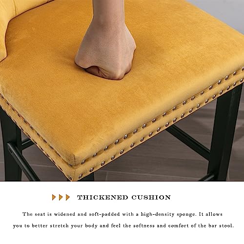 Modern Velvet Upholstered Bar Stools Set of 2 with Wood Legs, Button Tufted,Chrome Nailhead, Counterstool Seat, Armless Bar Chairs (Gold) - color: Gold, size: Set of 2