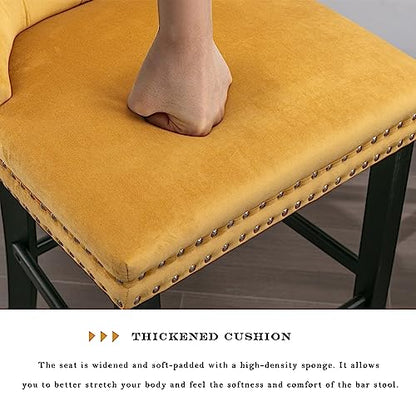 Modern Velvet Upholstered Bar Stools Set of 2 with Wood Legs, Button Tufted,Chrome Nailhead, Counterstool Seat, Armless Bar Chairs (Gold) - color: Gold, size: Set of 2