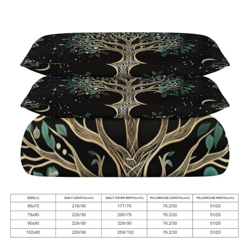 Boho Mandala - Sun, Moon, and Big Tree 3 Piece Reversible Bedding Set 90"x90",Double Sided Brushed Microfiber Duvet Cover Set with 2 Pillowcases Soft Breathable Comforter Cover for Home - color: Boho Mandala - Sun, Moon, and Big Tree, size: 90"x90"