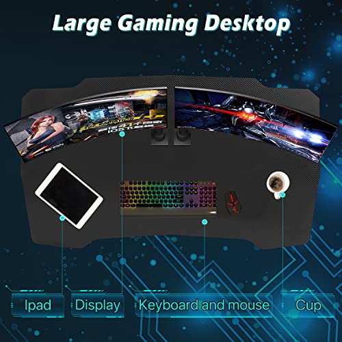 Dkelincs 47 inch Gaming Desk Z-Shaped Computer Desk PC Computer Table Home Office Desk Ergonomic Gamer Workstation with Headphone Hook, Blue - color: Blue, size: 47 Inch