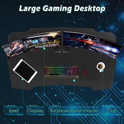 Dkelincs 47 inch Gaming Desk Z-Shaped Computer Desk PC Computer Table Home Office Desk Ergonomic Gamer Workstation with Headphone Hook, Blue - color: Blue, size: 47 Inch