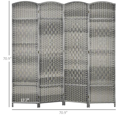 Folding Room Divider, 6Ft Tall Privacy Screen, Hand-Woven Wicker Style Freestanding Wall Partition for Home Office Bedroom, No Assembly Required - color: Mixed Gray, size: 4 Panel
