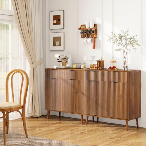 LYNCOHOME Fluted Sideboard Buffet Cabinet with Storage, 1 Drawers and 2 Doors,Solid Wood Feet for Kitchen, Hallway - size: 15.8"D x 31.5"W x 34.7"H