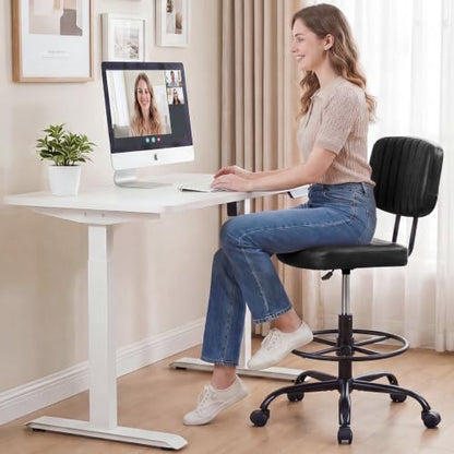 DUMOS Armless Drafting Chair, Standing Desk Chair, Rolling Stool | Ergonomic Low Back Office Seat, Height Adjustable with Footrest Ring, PU Leather, Swivel Wheels, Studio Lab Counter, Black - color: Black