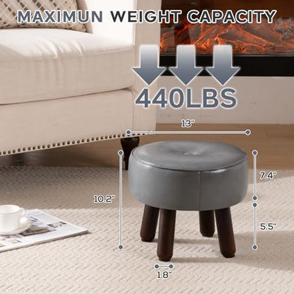 oakvivo Round Leather Pouf Ottoman Footstool, Small 13" Footrest | 13 x 13 x 10.2in Foot Rest with Non-Skid Rubber Legs, Foot Stool for Living Room, Bedroom, Couch, Entryway, Grey - color: Grey