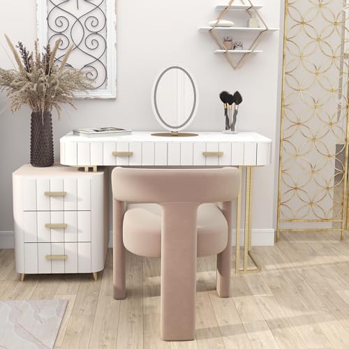 HNY Modern Velvet Barrel Single Dining Chair, Khaki | Upholstered Accent Armchair With Wide Seat Stylish Design For Living Room Bedroom Vanity And Small Spaces - color: Khaki Velvet