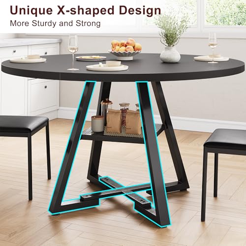 Jocoevol 51'' Round Dining Table,Kitchen Dining Room Circle Dinner Pedestal Table,Space Saving Wood Kitchen & Dining Room Furniture (Black, 51In) - color: Black, size: 51In