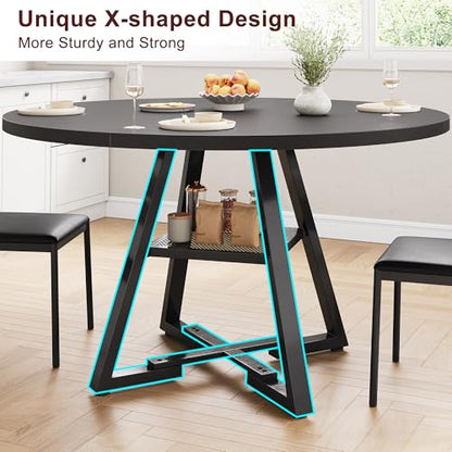 Jocoevol 51'' Round Dining Table,Kitchen Dining Room Circle Dinner Pedestal Table,Space Saving Wood Kitchen & Dining Room Furniture (Black, 51In) - color: Black, size: 51In