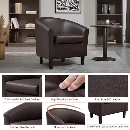 Yaheetech Accent Chairs Set of 2, Faux Leather Barrel Armchairs Espresso | Water-resistant Faux Leather Chairs with High-density Foam and Solid Wood Legs for Living Room, Waiting Room, Small Space - color: Espresso(faux Leather), style: without Ottoman