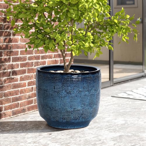 LuxenHome 15.75" Large Round Ceramic Pots for Plants, Glazed Blue Planter | Large Plant Pot, Flower Pots with Drainage Hole and Rubber Plug for Home Garden Patio, Indoor and Outdoor Use - color: Light Blue, size: 15.75-Inch