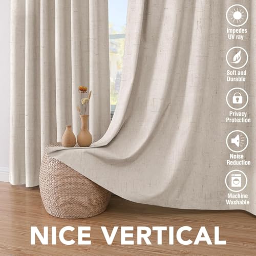 H.VERSAILTEX Blackout Curtains Linen Curtains 120 inches Long 100% Black Out Curtains for Bedroom Windows, Textured Linen Look Draperies Grommet with White Liner, 2 Panels, Natural - color: Natural, size: 52"W x 120"L (Pack of 2)