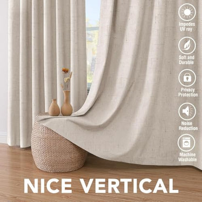 H.VERSAILTEX Blackout Curtains Linen Curtains 120 inches Long 100% Black Out Curtains for Bedroom Windows, Textured Linen Look Draperies Grommet with White Liner, 2 Panels, Natural - color: Natural, size: 52"W x 120"L (Pack of 2)
