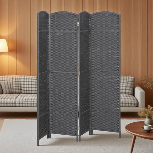 HOMCOM Room Divider 4 Panel Folding Privacy Screen 5.6' Tall Beige | Freestanding Partition, Home Office, Bedroom - color: Charcoal Gray, size: 4 Panel