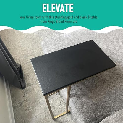 Kings Brand C Table for Sofa, Bed & Living Room, Gold Metal End Table | Space-Saving C-Shaped Design Slides Under Sofas, Beds & Chairs to Keep Drinks, Laptops & Everyday Essentials Nearby