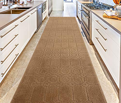 REMNAZ Custom Fit Runner Rug with Full Rubber Non-Skid Backing | Low Profile and Tractional Softness | Stain Resistant and Washable | Cut to Size Non-Slip Carpet by Foot, Doormat Size 3 ft, Gold Tan - color: Art / Tan, size: 2'1" x 3' (Rectangular)