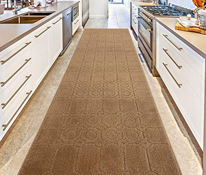 REMNAZ Custom Fit Runner Rug with Full Rubber Non-Skid Backing | Low Profile and Tractional Softness | Stain Resistant and Washable | Cut to Size Non-Slip Carpet by Foot, Doormat Size 3 ft, Gold Tan - color: Art / Tan, size: 2'1" x 3' (Rectangular)
