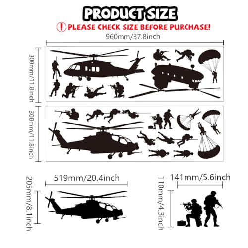 Helicopter and Parachute Wall Decals, Wall Stickers Decor | 2 Sheets 11.8"x37.8" Vinyl Removable Peel and Stick Murals, Plant Decor for Bedroom, Bathroom, Office, Classroom & Home - style: Helicopter and Parachute