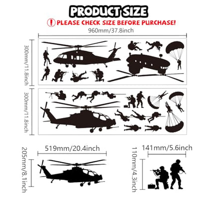Helicopter and Parachute Wall Decals, Wall Stickers Decor | 2 Sheets 11.8"x37.8" Vinyl Removable Peel and Stick Murals, Plant Decor for Bedroom, Bathroom, Office, Classroom & Home - style: Helicopter and Parachute