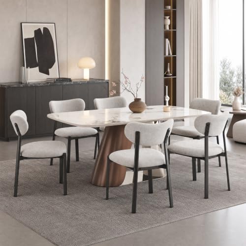 Dining Chairs Set of 6, Modern Upholstered Fabric Kitchen Chairs | Textured Fabric, Curved Back, Upholstered Seat, Metal Frame, Dining Room, Kitchen, Breakfast Nook, Restaurant, Soft Gray - color: Soft Gray, size: Set of 6