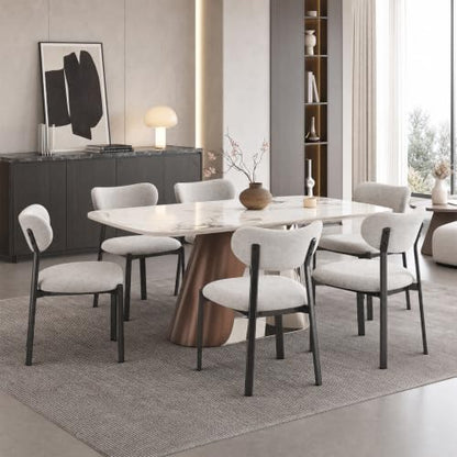 Dining Chairs Set of 6, Modern Upholstered Fabric Kitchen Chairs | Textured Fabric, Curved Back, Upholstered Seat, Metal Frame, Dining Room, Kitchen, Breakfast Nook, Restaurant, Soft Gray - color: Soft Gray, size: Set of 6