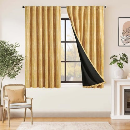 jinchan Boho Blackout Curtains 63 Inch Length Moon Phase Printed Drapes | Mustard Yellow Farmhouse Curtain for Bedroom Living Room Back Tab Drapes Room Darkening Window Treatment 2 Panels - color: Luna | Mustard Yellow, size: 52"W x 63"L (Pack of 2)