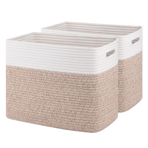 OIAHOMY Storage baskets for Shelf, Toy Storage Basket, Collapsible Storage Bins, Blanket Basket Living Room, Closet Storage for Bedroom, 15 x 9.8 x 11.8 Inches-Pack of 2-Brown, FSB-H-P-02 - color: Brown, size: 15" x 9.8" x 11.8"
