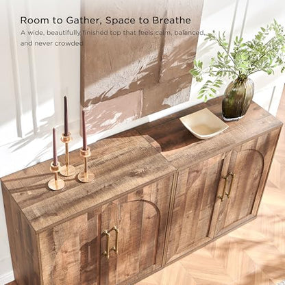 Arched Door Sideboard Buffet Cabinet Set of 3, Rustic Oak | Modular, Multi-Compartment Storage, Adjustable Shelf, Soft Close Hinges, Freestanding, for Dining Room, Living Room - color: Rusti Brown