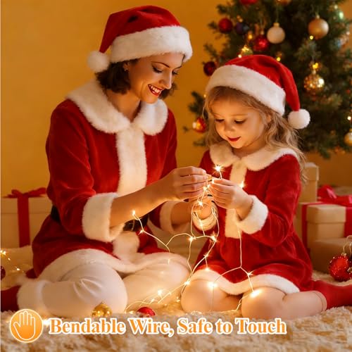 USB Fairy Lights, 2 Pack 33Ft 100 LED, Flexible Silver Wire Mini String Lights for Bedroom Wedding Christmas Decor, DIY Crafting, Warm White