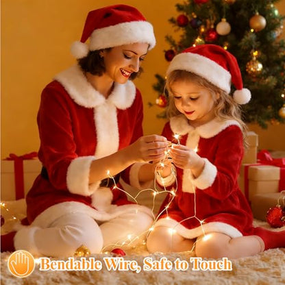 USB Fairy Lights, 2 Pack 33Ft 100 LED, Flexible Silver Wire Mini String Lights for Bedroom Wedding Christmas Decor, DIY Crafting, Warm White