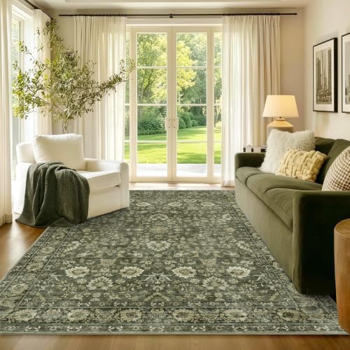 5x7 Ft Area Rugs for Living Room, Soft Non-Slip Machine Washable Rug, Vintage Stain Resistant Carpets for Bedroom Nursery Dining Room Home Decor (Green) - color: B-f06 Green, size: 5' x 7' (Rectangular)