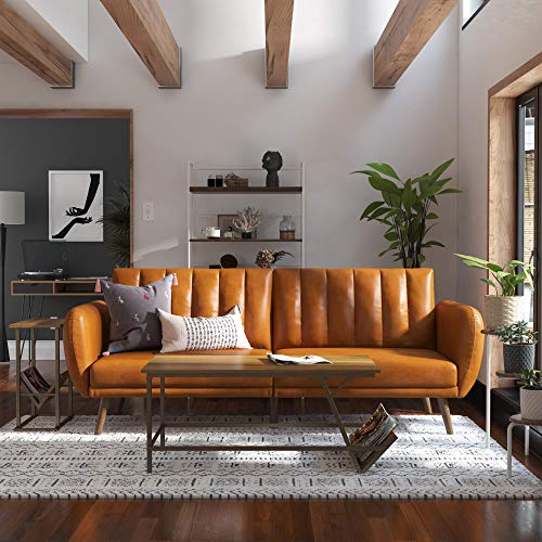 Novogratz Brittany Futon Sofa Bed and Couch Sleeper, Camel Faux Leather - color: Camel Faux Leather