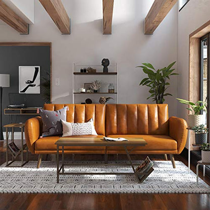 Novogratz Brittany Futon Sofa Bed and Couch Sleeper, Camel Faux Leather - color: Camel Faux Leather