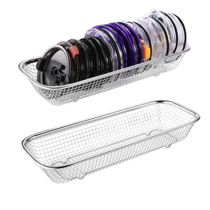 2Pack Stainless Steel Mesh Tumbler Cup Lid Organizer, Mason Jar Lid Holder | Rectangular, Cabinet Storage Basket, For Silverware Chopsticks Straws Utensils - style: SilverModern-2pack