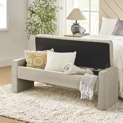 55" Modern Upholstered Storage Bench with Tufted Seat, Fabric Ottoman Bench for Bedroom, Entryway, or Living Room, Soft Close Hinge,Beige - color: Beige