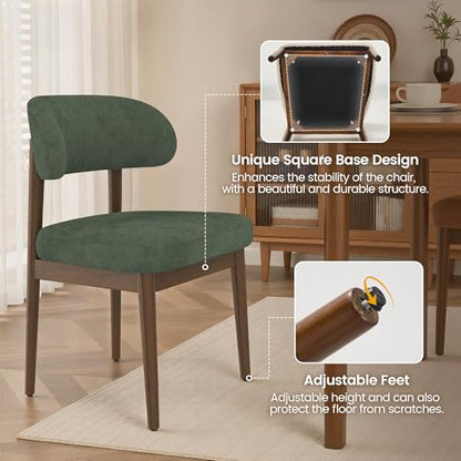 Wooden Dining Room Chairs Set of 2, Modern Upholstered Velvet Kitchen Chairs with Ergonomic Curved Back, Farmhouse Dining Side Chair with Solid Wood Frame for Kitchen Room, Green - color: Green