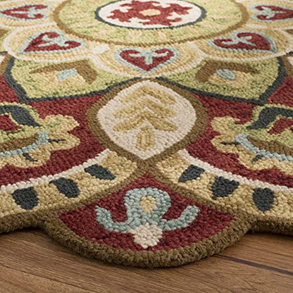 SAFAVIEH Novelty Collection 7' Round Red/Taupe NOV604Q Handmade Floral Premium Wool Entryway Foyer Living Room Bedroom Kitchen Area Rug - color: Red/Taupe, size: 7' (Round)