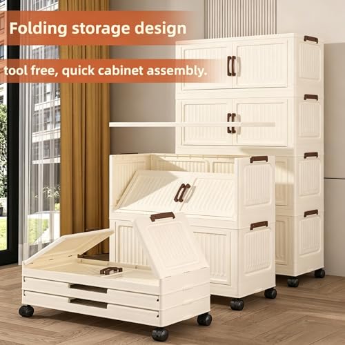 467QT Modular Stackable Storage Cabinet, Rolling Lidded Storage Containers with Wheels, Collapsible Drawer Storage Bins for Clothes, Toys, Bedroom, Dorm Room Organization, Cream White（4 Pack） - size: 4 Pack 36 L x 15 W x 56 H