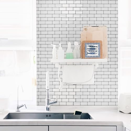 Art3d 10-Pack Subway Peel and Stick Backsplash, Warm White with Black Grout | 12 x 12 Inch, Strong Adhesion, Lightweight, Cuttable, Waterproof, Crack Resistant, for Kitchen Wall, Ideal for Recently Moved - color: Warm White With Black Grout