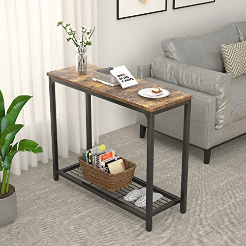 Ecoprsio Small Console Table Sofa Table with Mesh Shelves, 2 Tier Entryway Table Foyer Table for Entryway, Front Hall, Hallway, Sofa, Couch, Living Room, Bar, Kitchen, 32 Inch, Rustic Brown - color: Rustic Brown, style: 2-Tier