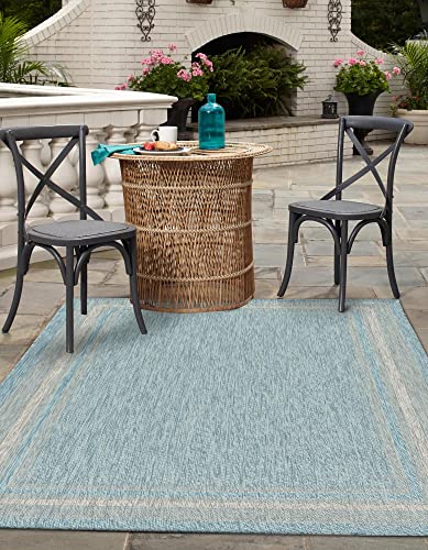Unique Loom Outdoor Border Collection 부분 러그 - 부드러운 테두리 (122.4cm x 182cm 직사각형, 아쿠아마린/아이보리) - color: 아쿠아마린/아이보리, size: 4'1" x 6'1" (Rectangular)