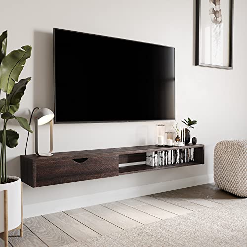 BELLEZE Modern Floating Wall Mounted 60 Inch TV Console with Built-in Shelf & Drawer, Space Saving Decorative Contemporary Media Storage, for Up to 100lbs - Beckett (Espresso) - color: Espresso, style: Beckett